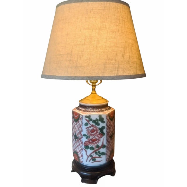 White Vintage Imari Porcelain Table Lamp With Lampshade For Sale - Image 8 of 17