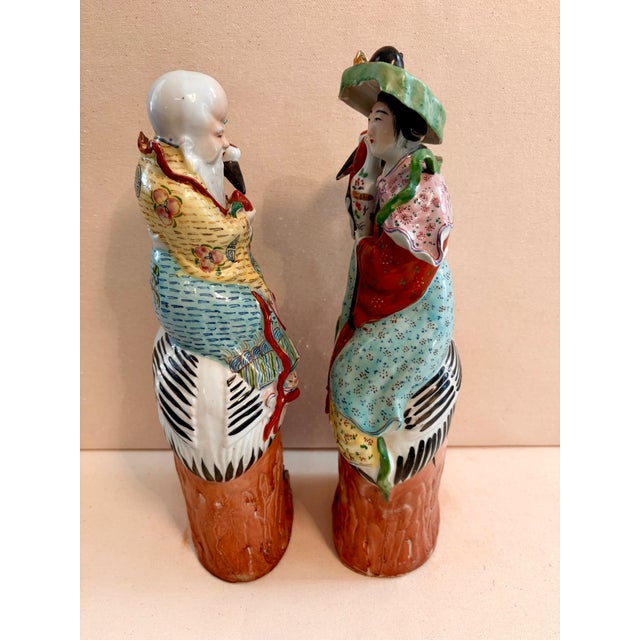 Pair Antique Famille Rose Immortal Statues Qing Dynasty Shou Xing Magu For Sale In Sacramento - Image 6 of 8