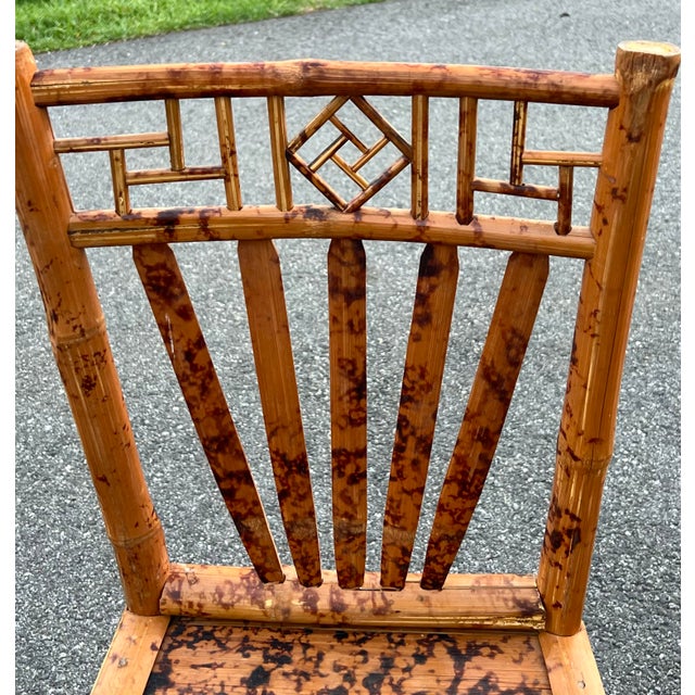 1960s Mid Century Boho Chic Tortoiseshell Bamboo Chairs -Set of 4 For Sale - Image 5 of 12