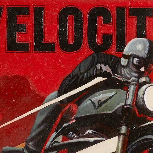 Velocity Motorbike I Collective Bap Large Vietnam Art Red Vintage Racing Scene For Sale - Image 9 of 13
