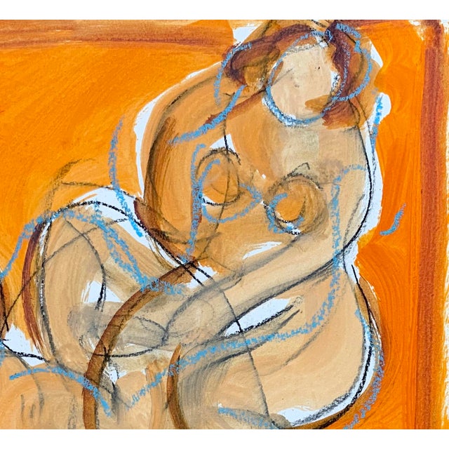Figurative Orange Gesture Together Ii, Oil, Oil Pastel and Charcoal on Paper, 12 X 9 Inches For Sale - Image 3 of 3