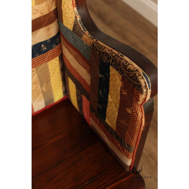 Antique American Quilted Back Pine Settle Bench For Sale - Image 9 of 12
