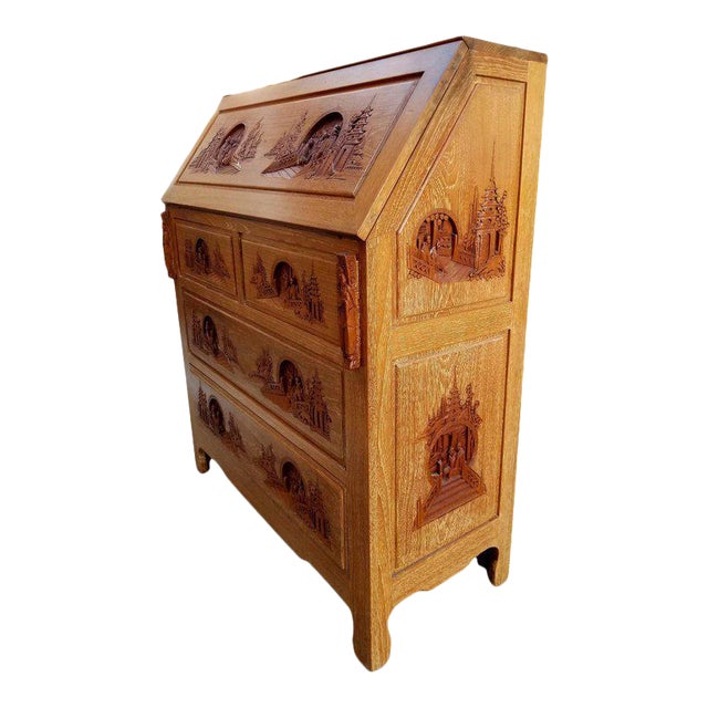 Drop Front Desk >> Hand Carved Asian Drop Front Desk Drop Front Desk >> Hand Carved Asian Drop Front Desk