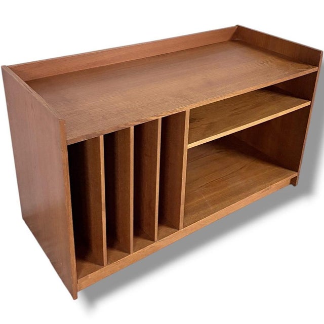 Mid-Century Danish Teak Media Cabinet with Vinyl Storage and Open Shelving For Sale - Image 5 of 10
