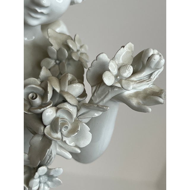 Mid-Century Italian Porcelain Cherub Figures With Floral Garlands Vases a Pair For Sale In Chicago - Image 6 of 15