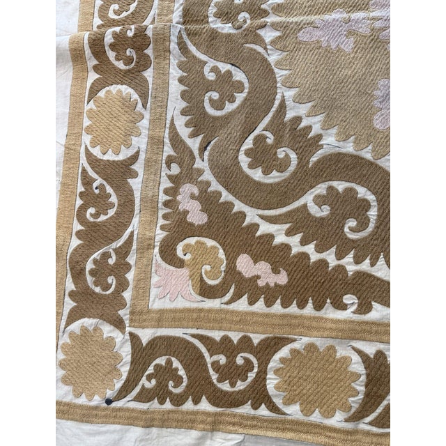 Suzani Wall Hanging — Terracotta Uzbek Tablecloth 5'0'' X 5'5'' For Sale - Image 4 of 9
