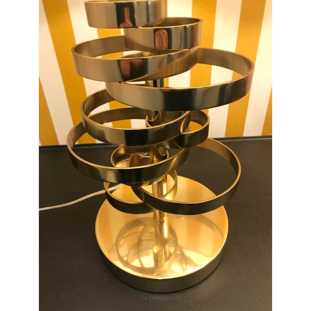 Brass Ribbon Lamp With Braided Leather Shade - a Pair For Sale - Image 4 of 12