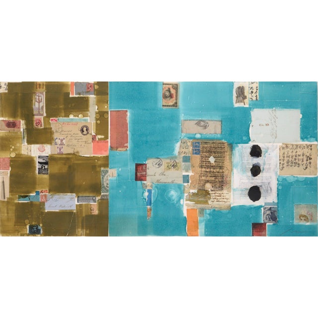 Beautiful abstract expressionist collage by Bay Area artist Michael Pauker (American, b.1957). Composed of two contrasting...