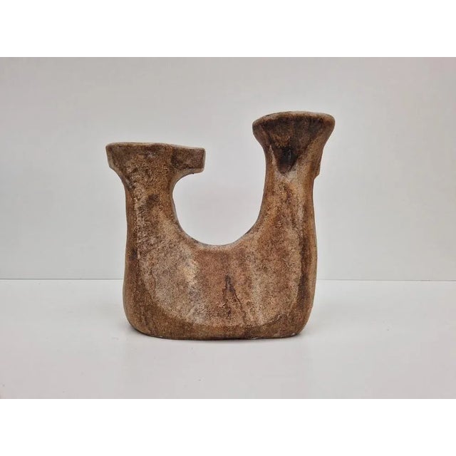 Great brutalist candle holder made of ceramic by Gerhard Liebenthron, Bremen. Under the Ritzmark GL 87. This piece has an...