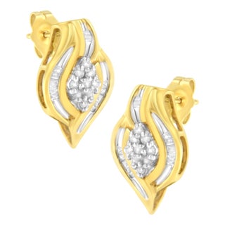 10K Yellow Gold 1/3 cttw Round-Cut Diamond Cluster and Swirl Stud Earrings (J-K Clarity, I2-I3 Color) For Sale