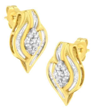 10K Yellow Gold 1/3 cttw Round-Cut Diamond Cluster and Swirl Stud Earrings (J-K Clarity, I2-I3 Color)
