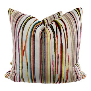 Abstract Stripe Epingle Velvet 22" Pillows-A Pair For Sale
