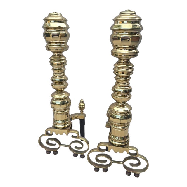 Solid Brass Andirons For Sale