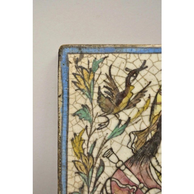Antique Persian Iznik Qajar Style Ceramic Pottery Tile Bearded Man and Woman C2 For Sale In Philadelphia - Image 6 of 10