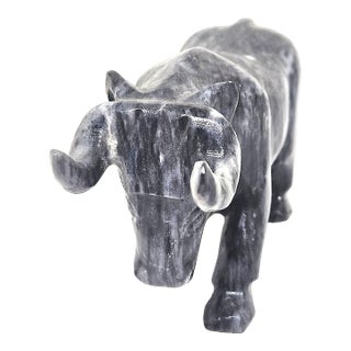 Vintage Hand Carved Marble Bull Sculpture | Black & White Stone Bull Figurine | Ranch Western Decor | Onyx Animal Statue For Sale