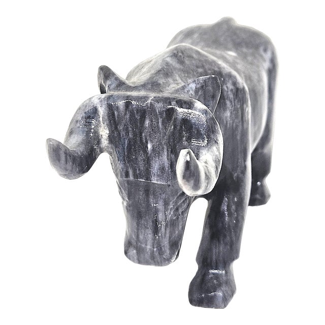 Vintage Hand Carved Marble Bull Sculpture | Black & White Stone Bull Figurine | Ranch Western Decor | Onyx Animal Statue For Sale