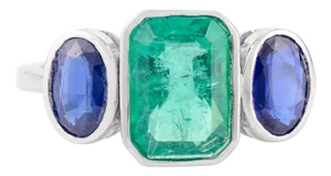 Unique Blue Sapphire and Emerald Wedding Ring for Her Size 7