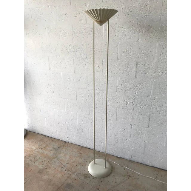 Torchiere floor lamp with a white fan shaped bowl diffuser style of Pierre Cardin.