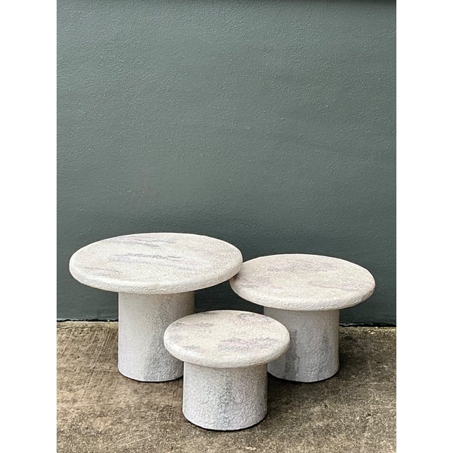 Beige Vintage Textured Faux Stone Side Tables For Sale - Image 8 of 12