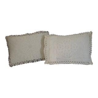 2000s White Irish Lace Pillow Cases, a Pair For Sale