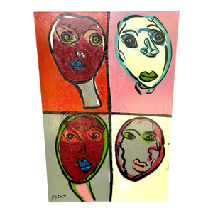 Peter Keil, Masterwork Mixed Media Textured Quadriptych (4) Portraits, C. 1980