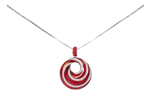 .925 Sterling Silver Red Enamel and 1/2 Diamond Endless Swirl Medallion 18" Pendant Necklace (F-G Color, VS1-VS2 Clarity)