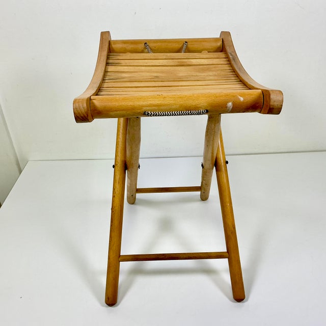Mid-Century Modern Boho Chic Americana Pine Folding Stool For Sale - Image 6 of 14