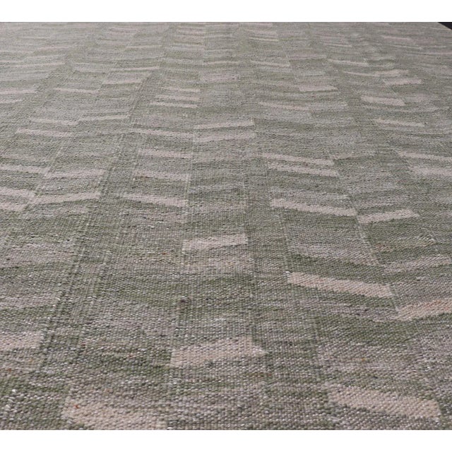 Mid-Century Modern Scandinavian/Swedish Flat Weave Rug in Green Tones by Keivan Woven Arts 9'2 X 12 For Sale - Image 3 of 10