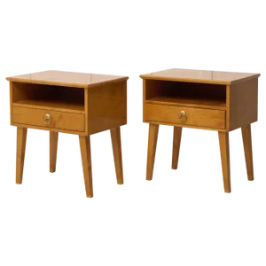 Swedish Art Deco Style Nightstands in Light Birch with Drawers, 1930, Set of 2