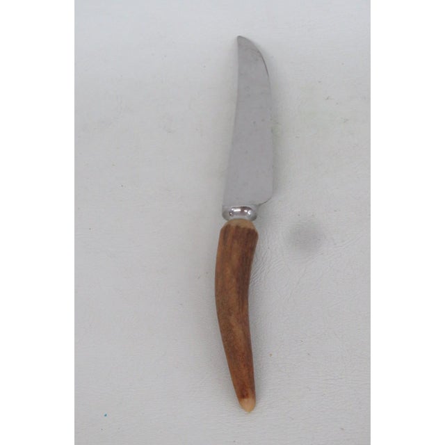 Mid-Century Modern Mid 20th Century Mid Century Modern Lewis Rose Co Sheffield England Stainless Steel Steak Knife Stag Handle For Sale - Image 3 of 10
