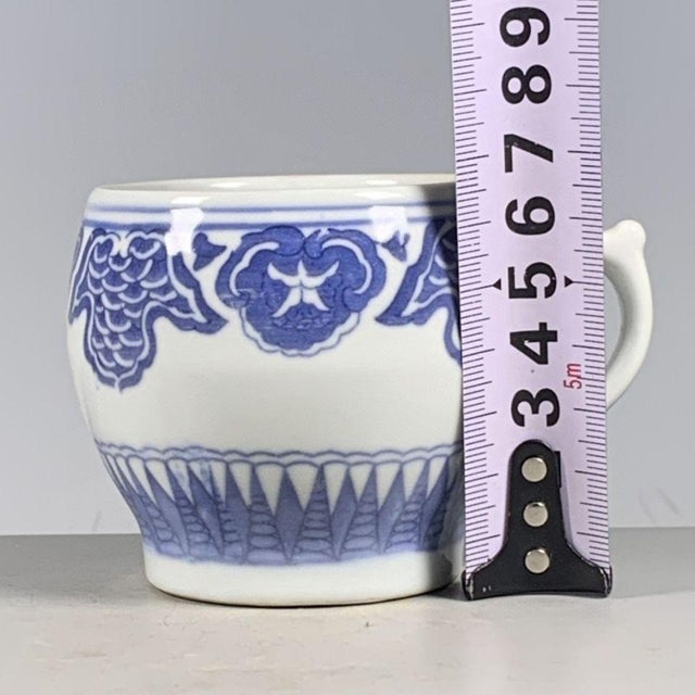 Vintage Blue & White Porcelain Teacup With Handle – Hand-Painted Floral Motif For Sale - Image 4 of 9