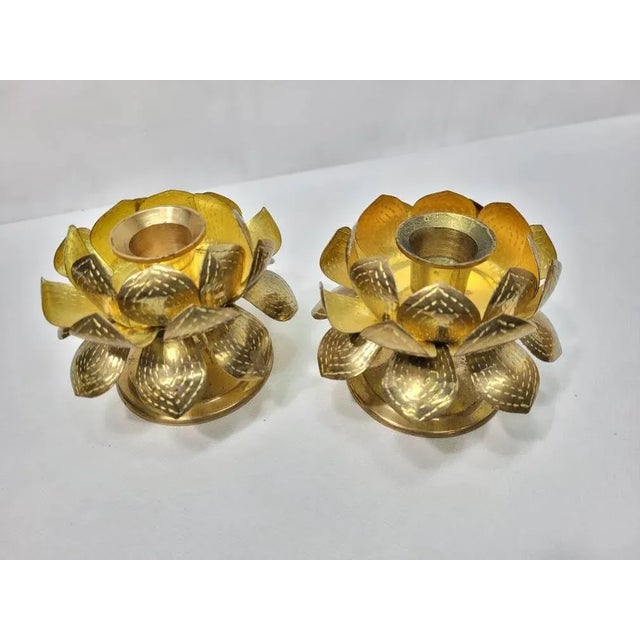 Parzinger Originals Mid Century Lotus Brass Candle Holders - a Pair For Sale - Image 4 of 11