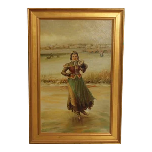Vintage 20th C. Framed Oil Painting 'The Outside Edge' After George Henry Boughton