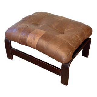 Vintage Norwegian Leather Ottoman | Scandinavian Mid-Century Modern Bentwood & Sling Footstool | Ingmar Relling Style For Sale