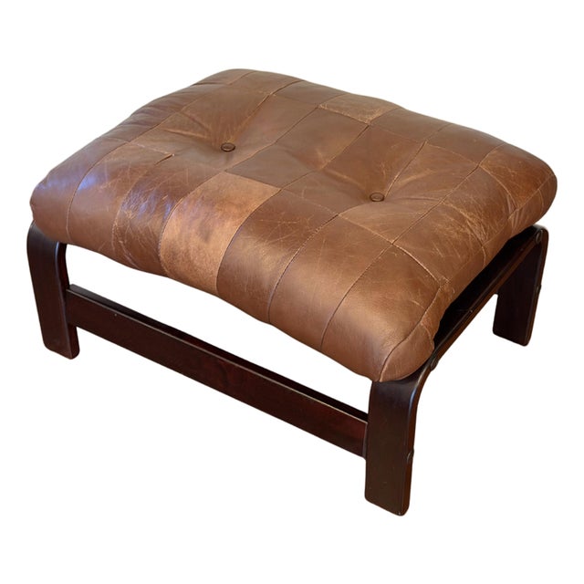 Vintage Norwegian Leather Ottoman | Scandinavian Mid-Century Modern Bentwood & Sling Footstool | Ingmar Relling Style For Sale