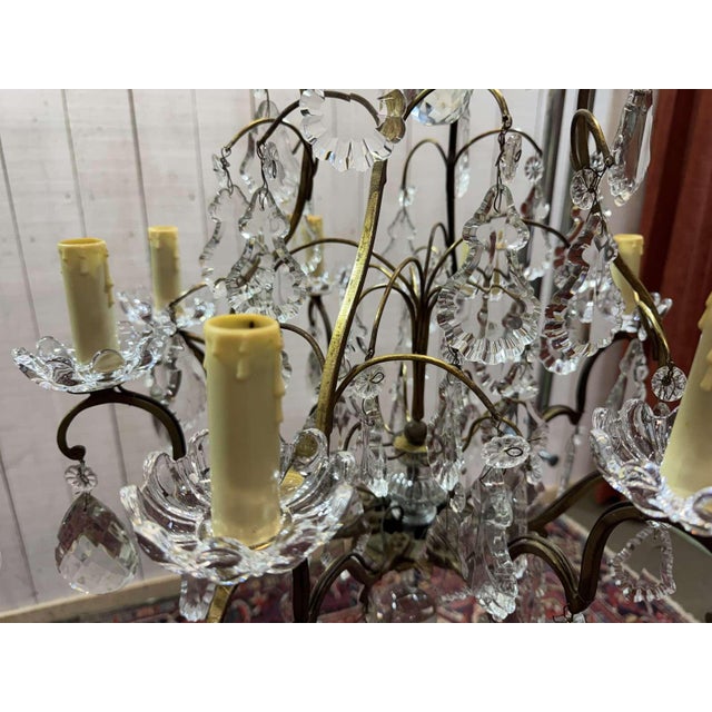 1950s 8-Light Bronze Chandeliers with Baccarat Crystal Drops, 1950s, Set of 2 For Sale - Image 5 of 18