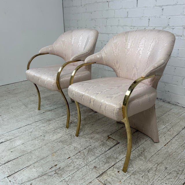 Pair of Carson’s Art Deco Hollywood Regency Brass Arm Cantilever Chairs For Sale - Image 9 of 12
