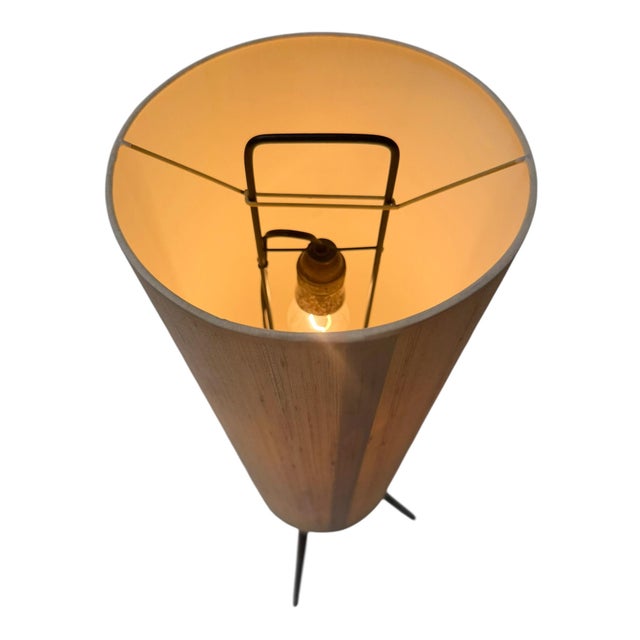 Wood Mid-Century Modern Teak Tripod Floor Lamp with Reupholstered Shade, 1960s For Sale - Image 7 of 12