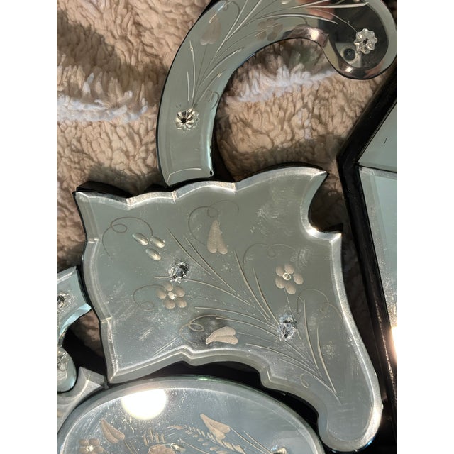 Antique or Vintage Octagonal Venetian Etched Glass Mirror With Etched Floral Design For Sale - Image 18 of 18