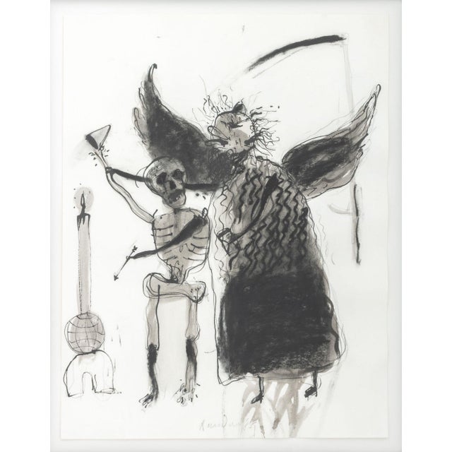 Robert Dandarov (Macedonian/American, b. 1959), Angel Fighting a Skeleton, Mixed Media on Paper, signed in pencil lower...