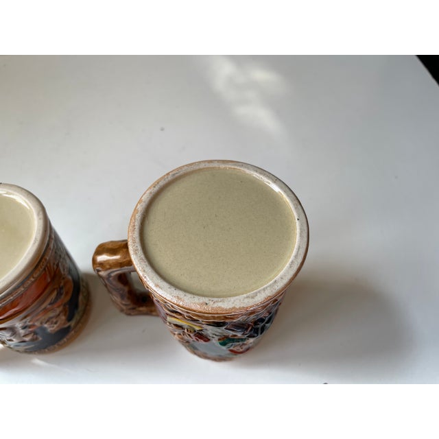 Medieval Themed German Bier Steins Mugs in Glazed Stoneware, Set of 2 For Sale - Image 6 of 9