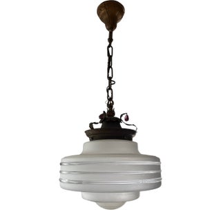 1930s Pendant Light With Glass Globe and Brass Canopy For Sale