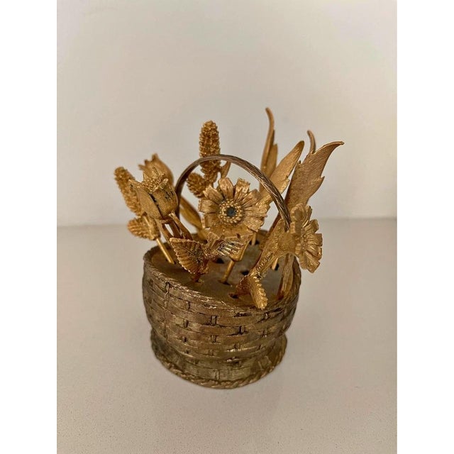 Shabby Chic Vintage Brass Hors d'Oeuvre Flower Basket Forks Set- 10 Pieces For Sale - Image 3 of 3