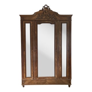 19th Century Antique French Beveled Mirrors Armoire For Sale