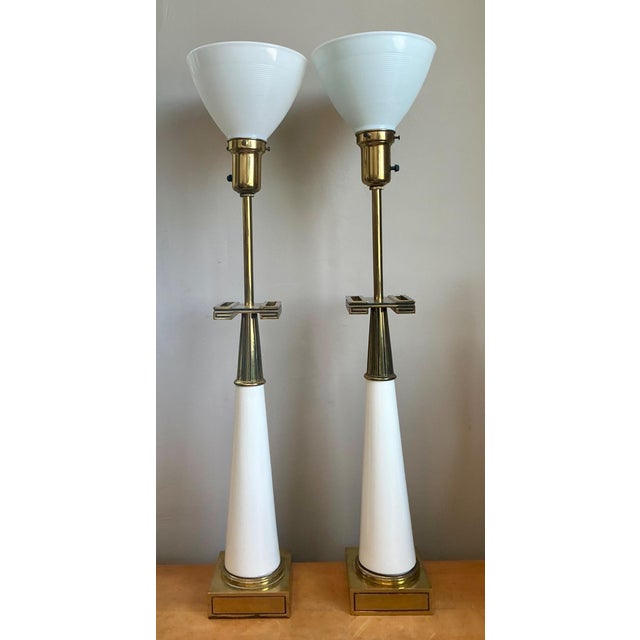 Stiffel Vintage Tommi Parzinger for Stiffel Greek Key Brass Lamps - A Pair For Sale - Image 4 of 16