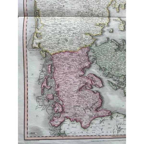 Paper Antique Map attributed to Pinkerton Fine English Engraving, Denmark, 1814 For Sale - Image 7 of 9