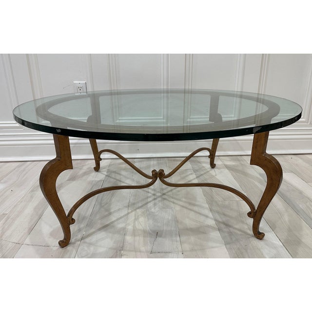 Mid 20th Century Vintage Hollywood Regency Style Round Glass-Top Coffee Table For Sale - Image 5 of 5