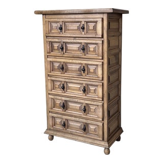20th Century Catalan Spanish Carved Oak Chest of Drawers, Highboy or Console For Sale