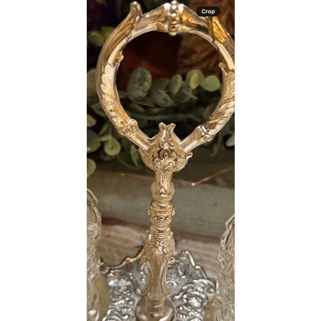 Antique Victorian Silver Plated Cut Glass Condiment Cruet Set - Set of 3 For Sale - Image 4 of 5
