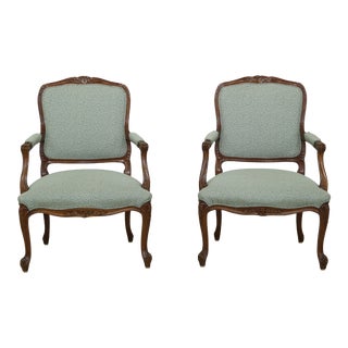 Pair Hickory Chair Co French Louis XV Style Armchairs For Sale